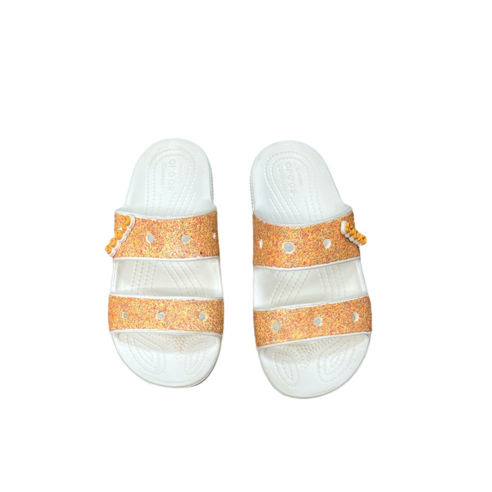 Crocs Classic Women’s Sandals Orange‎ Sorbet Glitter Slides Comfort Sandals Sz 6